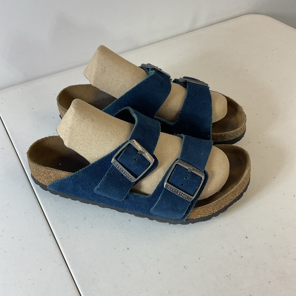 Birkenstock Blue Suede Arizona Two-Strap Sandals